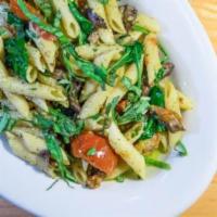 Penne Fresca · Penne pasta, portobello mushrooms, roasted tomatoes, and fresh spinach tossed in our homemad...