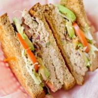 #6 SAN DIEGO · House-made all white meat chicken or tuna salad, fresh avocado, crispy bacon, lettuce, tomat...