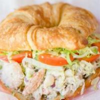 #22 SEA DOG SALAD · Our seafood salad with crab meat, and shrimp; served cold on a buttery toasted croissant wit...