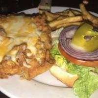 Texas Chicken Fried Sandwich · Breaded fried chicken breast served with lettuce, tomato, and cheese and Affy's mayonaise on...