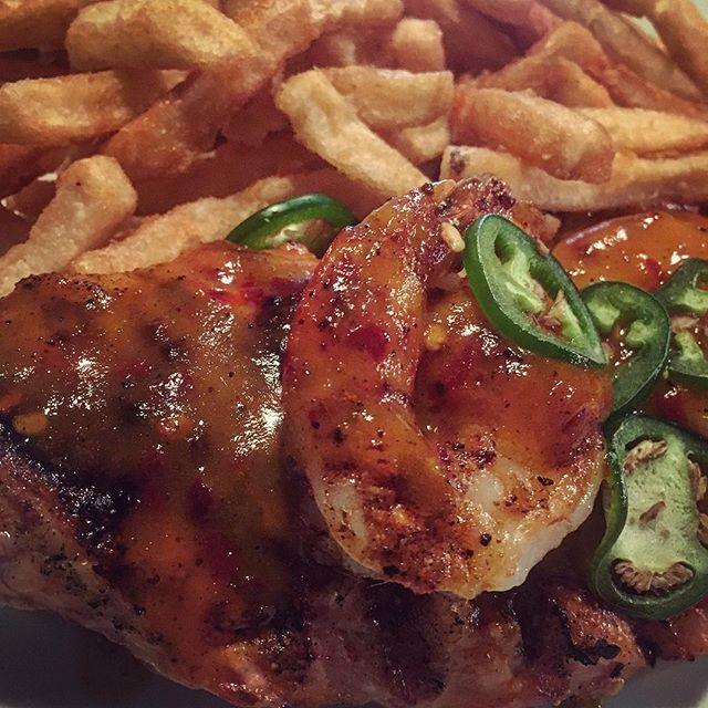 Mango Jalapeno Grilled Chicken And Shrimp · Spicy chicken breast grilled to perfection smothered with jalapeno and mango sauce topped with grilled jumbo tiger shrimp. Served with choice of side.