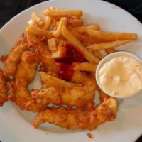 Kid's Grilled Chicken Breast Strips and Fries · 