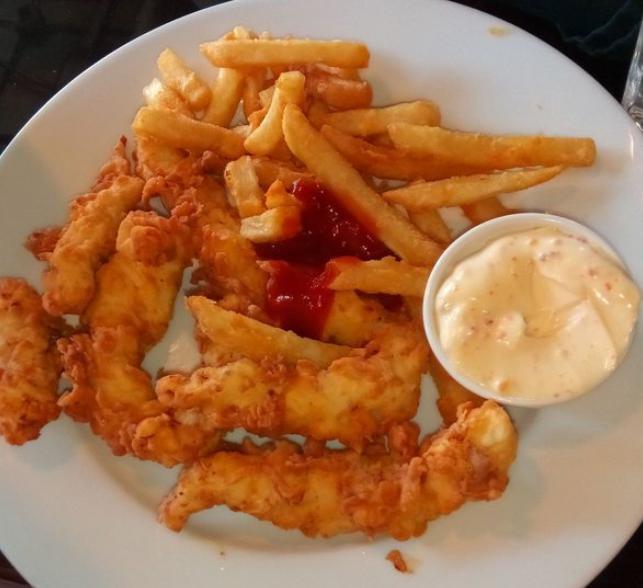 Kid's Grilled Chicken Breast Strips and Fries · 