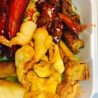 Pu Pu Platter ·  fried shrimps,2pc cheese Wonton ,2pc fried Wonton ,2pc spring rolls ,2pc BBQ ribs and some ...