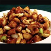 Large Kung Pao Chicken · Served with white rice. Hot and spicy. 