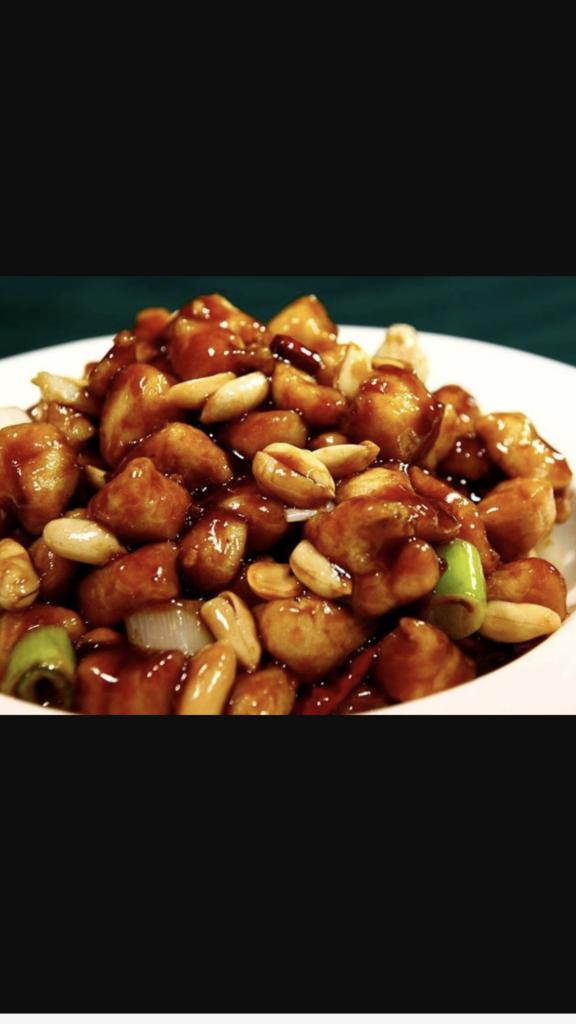 Large Kung Pao Chicken · Served with white rice. Hot and spicy. 