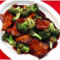 Roast Pork with Broccoli · Served with white rice.
