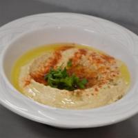 Hummus · Chickpeas, tahini and olive oil. Vegan.