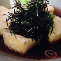 Agedashi Tofu · Flash-fried tofu steaks with tempura dipping sauce.