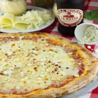 4 Cheese Pizza · Tomato sauce, mozzarella, provolone, Parmesan and bleu cheese.