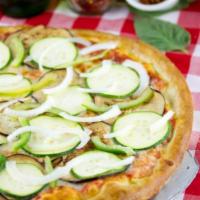 Vegetarian Pizza · Tomato sauce, mozzarella, zucchini, red peppers, onions and eggplant.