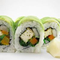 Super Vegetable Roll · Fried tofu, carrot, cucumber and wakame, topped with avocado.
