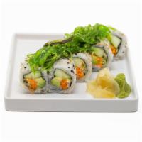 Mean Green Roll · Veggie roll topped with wakame seaweed salad.