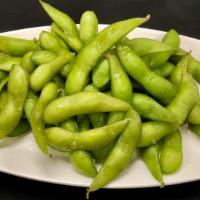 Edamame · Boiled green soybeans in the bod. Vegetarian.