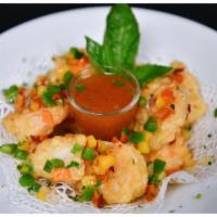 Salt and Pepper Crispy Shrimp · Seasoned jumbo shrimp deep-fried until golden and crispy. Spicy.