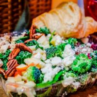 Cranberry Chicken Kale Salad with Croissant · Lemon chicken, apples, cranberries, quinoa, feta cheese, and pecans on a bed of crisp kale s...