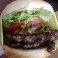 Double Boyger Combo · Homemade burger served with chipotle mayonaise, lettuce, tomatoes, onions, pickles, relish a...