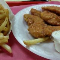 4 Chicken Fingers · plain, hot, medium,mild or BBQ. 1 ranch comes with the order