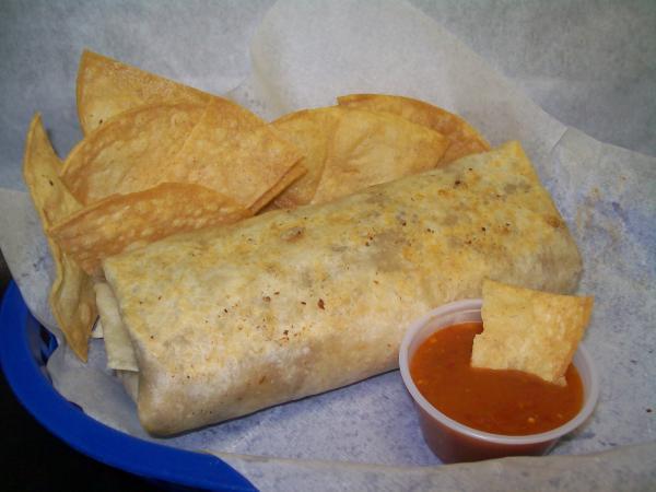 Beef Boyrrito · Served with red sauce, rice and beans.