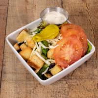 Side Salad · Lettuce, tomato, black olives, mozzarella.