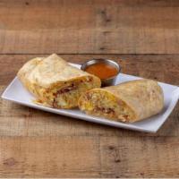 World Famous Classic Burrito · Bacon, ham, sausage, eggs, shredded cheddar jack cheese, and hash browns