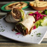 20. Kofta Kebab Wrap · Tender marinated beef and lamb on skewer charbroiled pulled onto lavash with lettuce and tom...