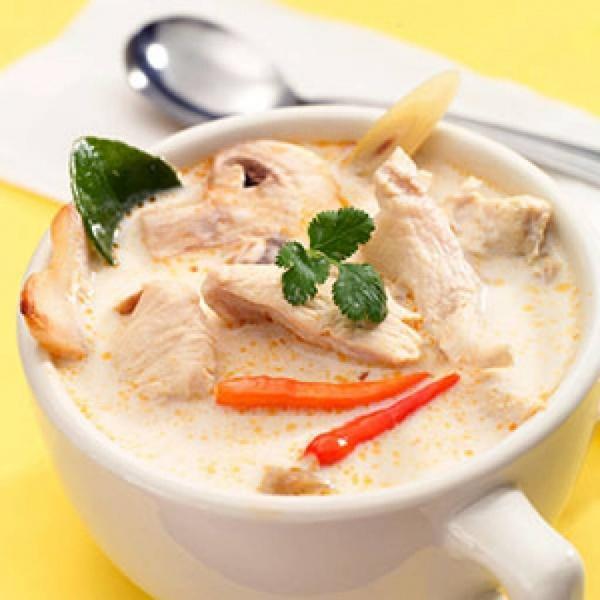 Tom Kha Soup · Hot and sour soup cooked in coconut milk with lemongrass, galangal root, mushrooms, tomatoes and a dash of Thai spices. Spicy.