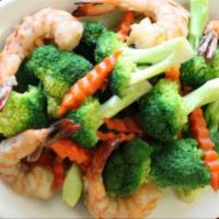Pad Broccoli · Choice of meat stir-fried with broccoli and carrots in oyster sauce. Served with steamed rice.