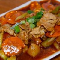 Sweet and Sour · Choice of meat stir-fried with bell peppers, onions, carrots, cucumbers, pineapple, tomatoes...