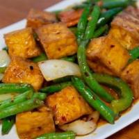 Spicy Green Beans · Choice of meat stir-fried with green beans, onions, and carrots, in a chili sauce. Served wi...