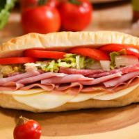 Classic Cold Cuts Sandwich · Salami, ham, mortadella, provolone cheese, lettuce, tomatoes and Italian dressing.