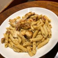 Skordato Pasta ! · Penne pasta tossed with sauteed chicken, fresh garlic, virgin olive oil, and red pepper flak...