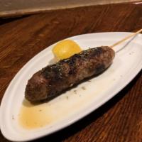 Beef Skewer · Home made beef patty on a stick !