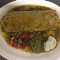 Chile Verde Burrito · Slow cooked pork simmered with roasted tomatillos, jalapenos. Wrapped up with rice and beans...
