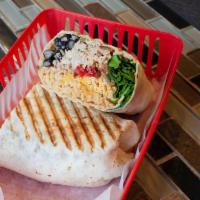 DC Burrito · Lots of pork, black beans, brown rice, steamed onion and bell pepper mix, green chillies, ro...