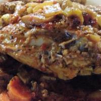 Chicken Cacciatore Dinner · 1/2 chicken stewed with onions, celery, carrots, and mushrooms, blended in a marinara and wi...