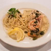 Salmon and Shrimp Amore · Seared Atlantic salmon and two jumbo shrimps served with fresh garlic, basil and capers in a...