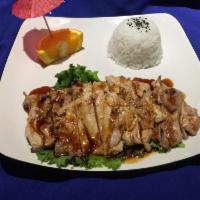 Chicken Teriyaki · Charbroiled chicken thigh topped with teriyaki sauce and sesame seed. Served with miso soup,...