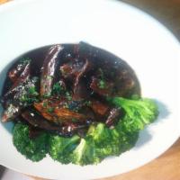 Chicken Balsamico Dinner · Chicken and portabello mushrooms in a balsamic reduction sauce. Served with choice of side.