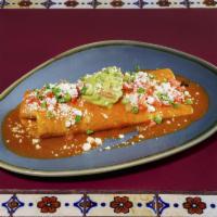 Expresso Burrito · Beef or chicken, pinto beans and rice, covered with tomatoes, onions, guacamole, enchilada s...