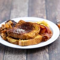 Farmer Special Breakfast · 2 eggs, home fries and choice of meat plus choice of pan cakes or french toast.