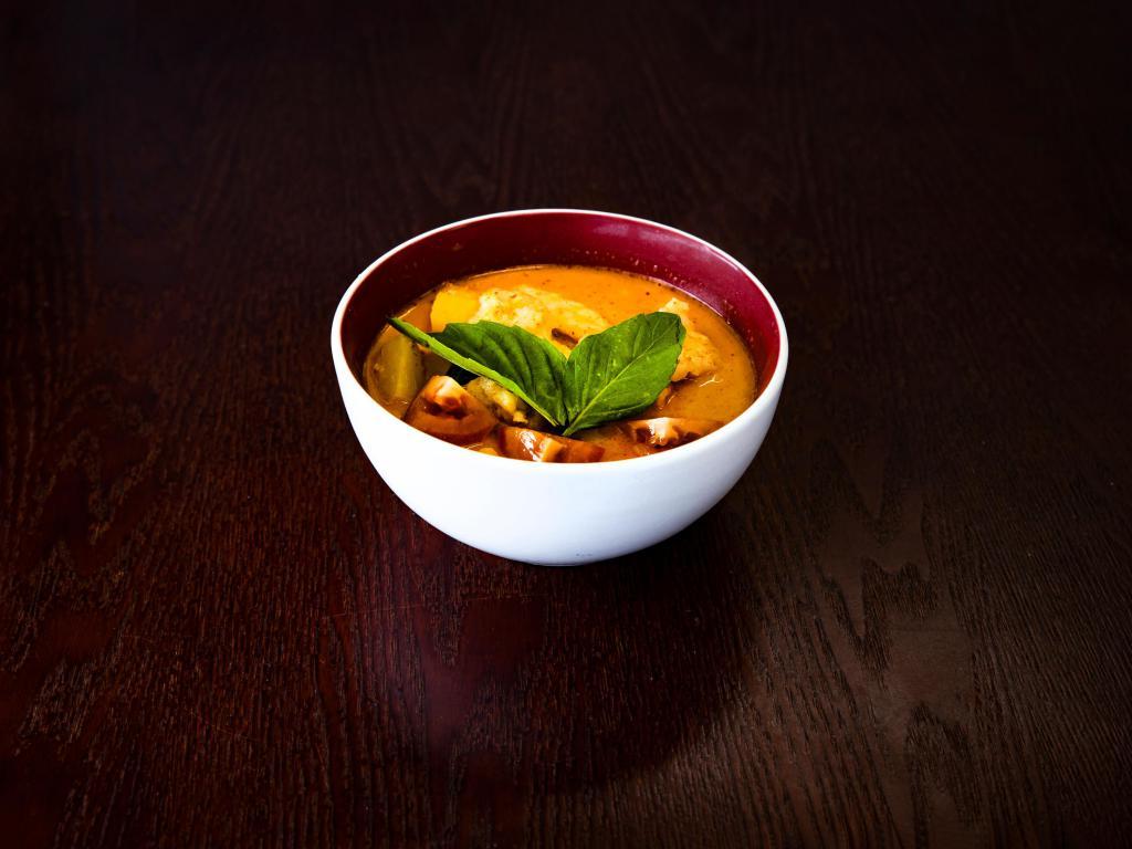 Tofu Thai Red Curry Sauce · With white rice or brown rice, string beans, tomatoes, coconut milk, pineapple, carrots, and basil.