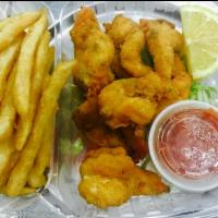 Fried Shrimp · With french fries and coleslaw. Includes tossed salad and bread.