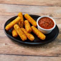 Mozzarella Sticks · Mozzarella cheese lightly breaded and crisped to a golden brown. Served with a side of marin...