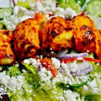 Boneless Chicken Salad Plate · Served with garden salad with grilled marinated pieces of juicy chicken tenders.