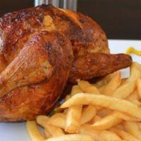 WHOLE CHICKEN · Peruvian Rotisserie Chicken. Salad Included when you choose a side. Comes with 1 large yello...