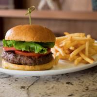The Cafe Burger · Classic beef burger on toasted brioche bun with lettuce, vine-ripened tomato and your choice...