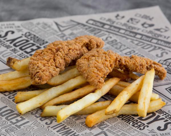 Chicken Tenders Basket · Perfectly seasoned and golden fried chicken tenderloins served with Teddy's special sauce. Served with fries.