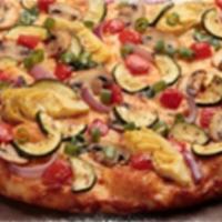 Gourmet Veggie Original Crust Pizza · Artichoke hearts, zucchini, spinach, mushrooms, tomatoes, garlic, Italian herb seasoning, re...
