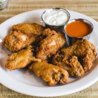 Wings (10 pc) · 10 crispy wings with a choice of sauce on the side!!